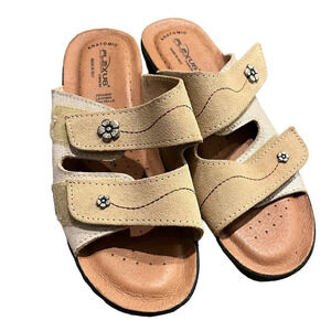 NWOB Flexus Spring Step Anatomic Beige Suede Leather Sandals Glitter Italy 8